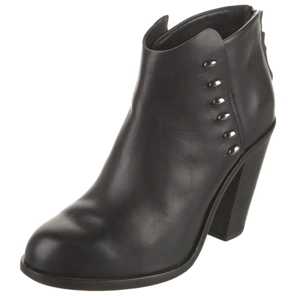 Rag & Bone Alwyn Leather Ankle Boots Black Studded Block Heel Size 38.5